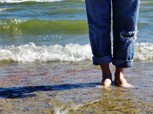 Wading in Lake Almanor at a Vacation Rental